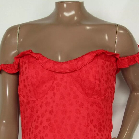 NEW LINE AND DOT Mini Dress Scarlet Red Size S Penni Off The Shoulder Ruffle - Picture 5 of 9